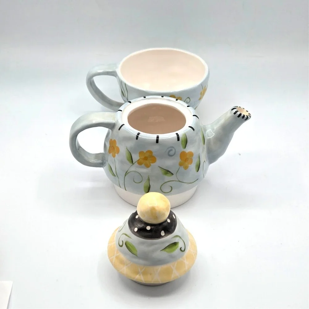 Bella Casa by GANZ Tea For One Nesting Teapot & Teacup Set‎ Cottage Shabby Chic